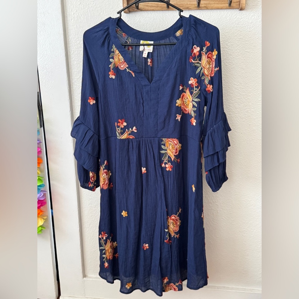 Fig and Flower Blue Orange Sundress V-Neck Flutter Sleeves